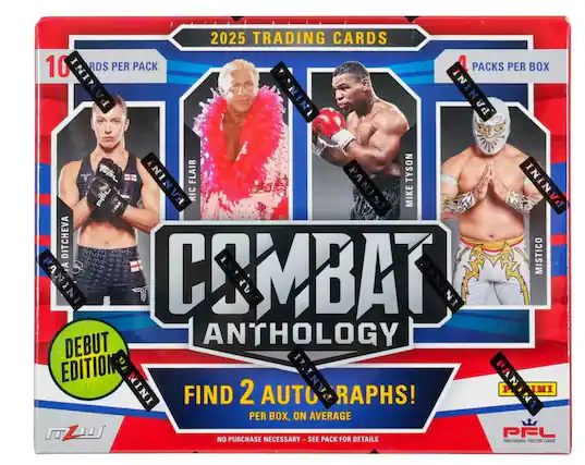 2025 TRADING CARDS
10 CARDS PER PACK
PACKS PER BOX
CSMBAT ANTHOLOGY
DEBUT EDITION
FIND 2 AUTOGRAPHS!
PER BOX, ON AVERAGE
NO PURCHASE NECESSARY – SEE PACK FOR DETAILS
PFL
PROFESSIONAL FIGHTERS LEAGUE
A DITCHIEVA
MICHAEL FLAIR
MIKE TYSON
MISTICO
PANINI