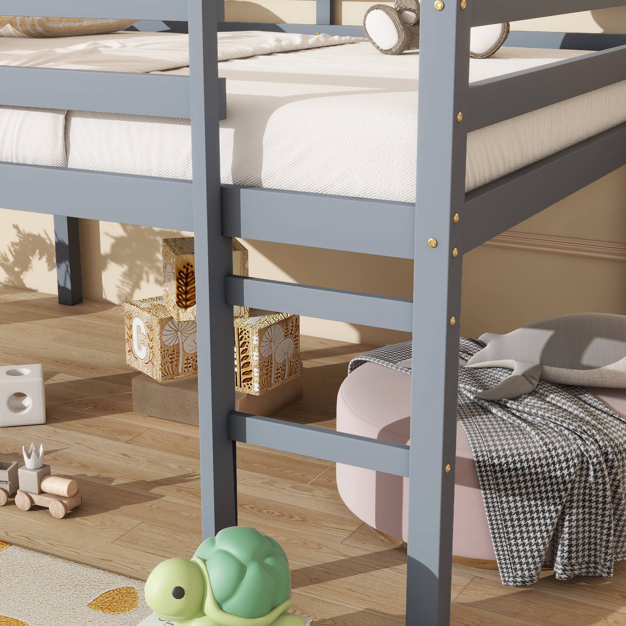 Alt View 4. GOODSILO - Premium Full-Size Loft Bed with Ladder Designed for Space Optimization and Stylish Comfort - Grey.
