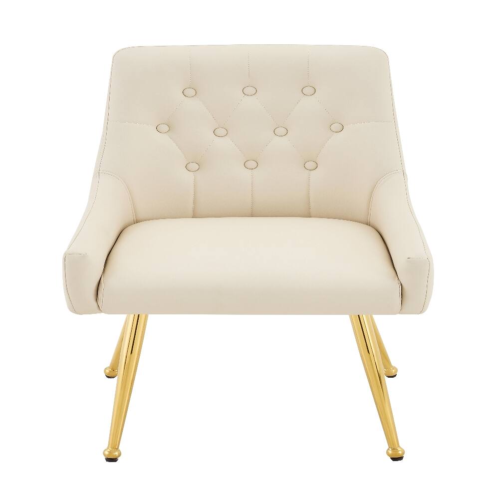 Alt View 6. Loheer - Leather Dining Chairs Set of 2 Tufted Accent Chair Modern Dining Seating Off White Faux Leather Chairs - Off White.