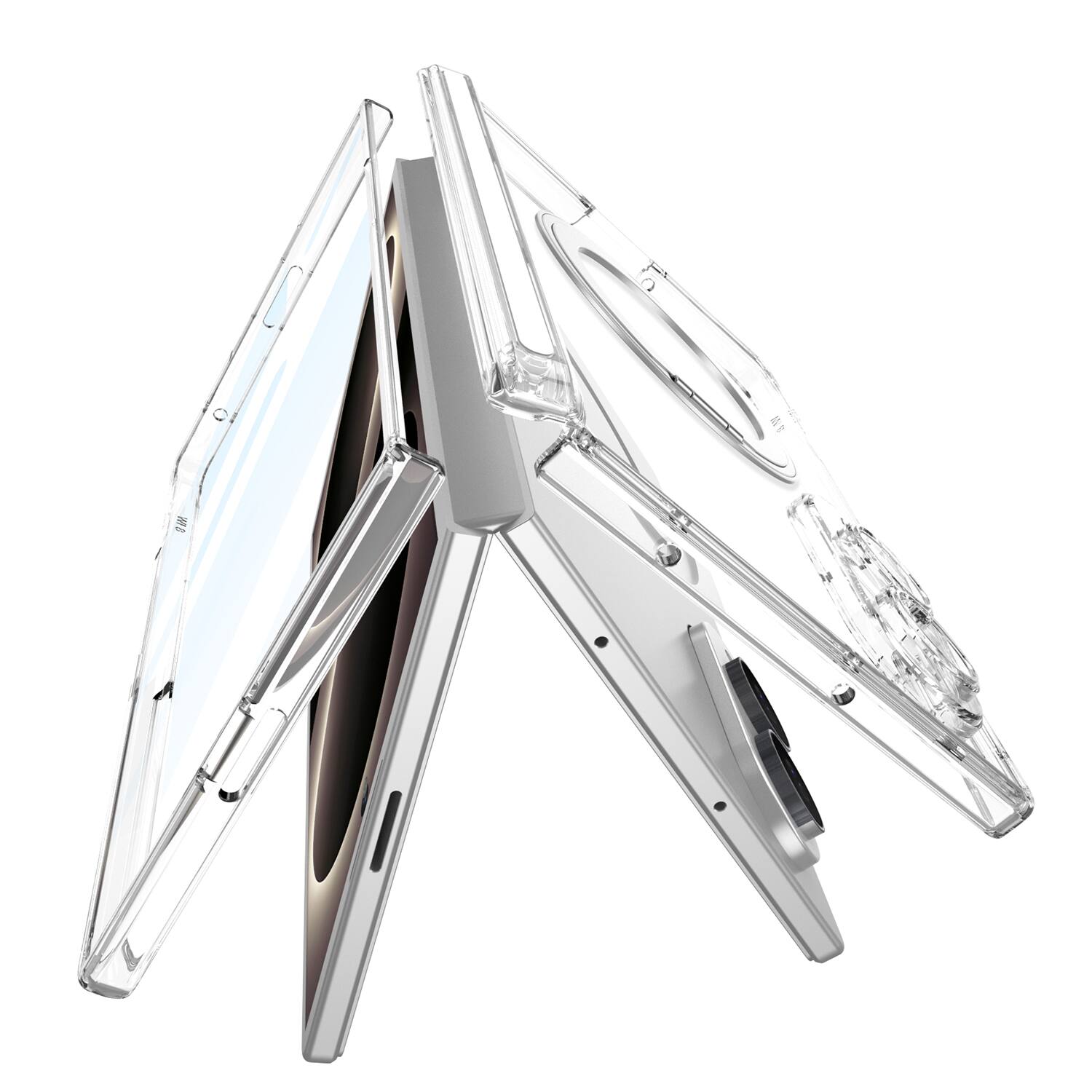 Back. Dteck - for Samsung Galaxy Z Fold8 Magnetic Clear Case,Bulit in Screen Protector,Shockproof Hinge Protection Cover with Stand - Black.
