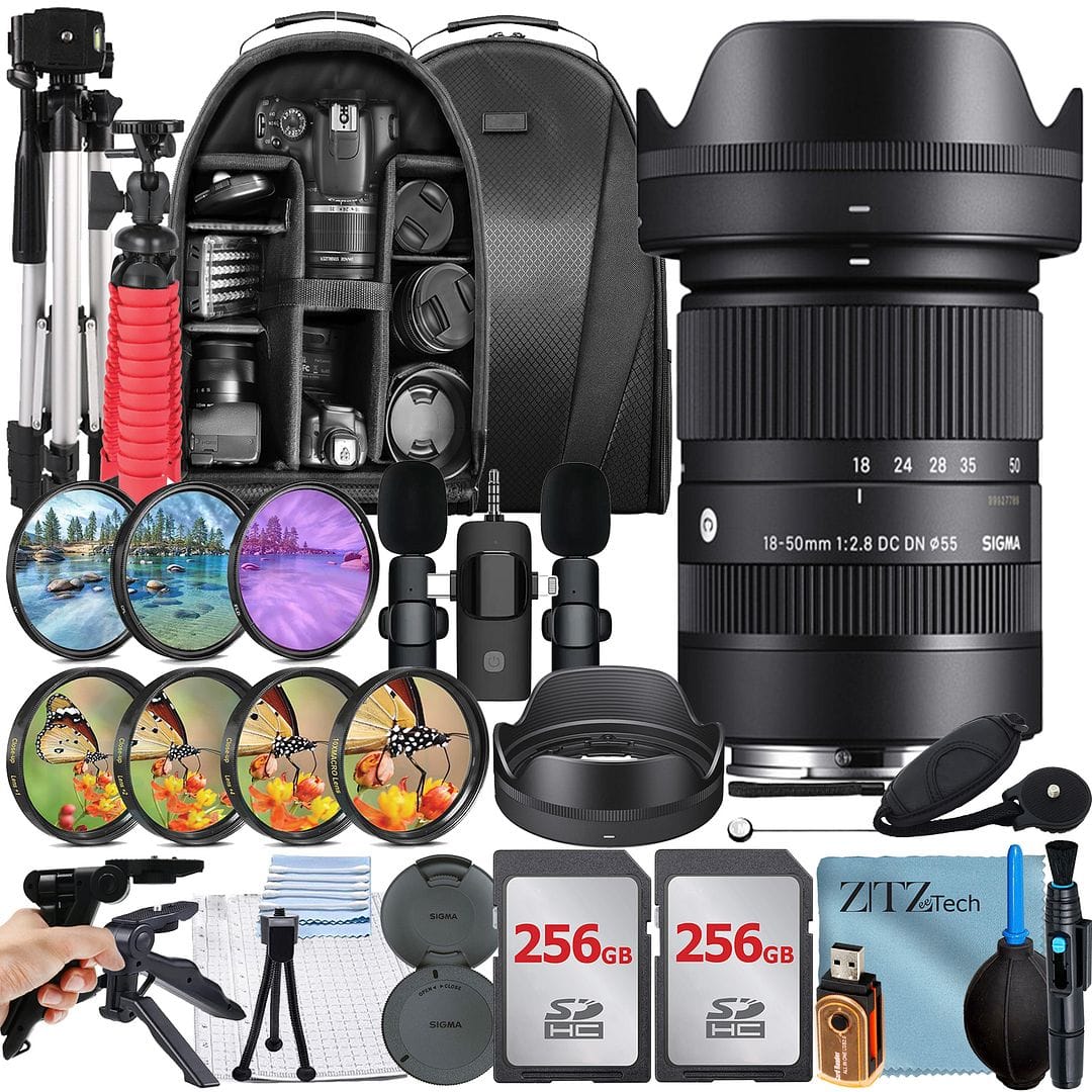 Bundle - Sigma - 18-50mm f/2.8 DC DN Contemporary Lens for Sony E Mount + 2x 256GB Memory Card + Backpack + Tripod + ZeeTech - Black price history on PriceWatchPro