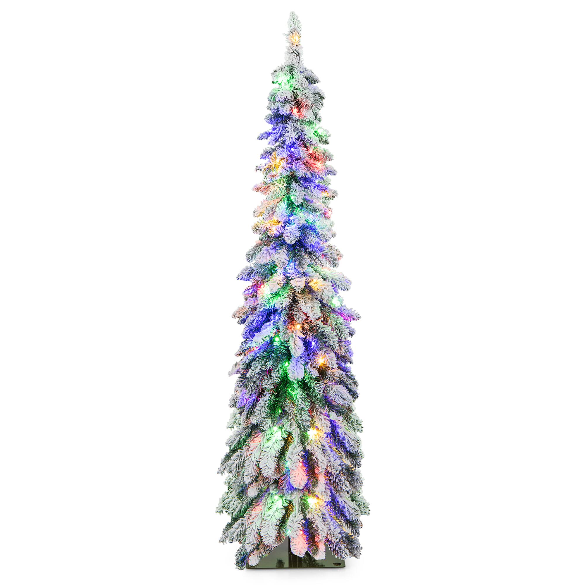 Alt View 9. Gymax - Gymax 5 FT Pre-Lit Artificial Christmas Tree Snow-Flocked Slim Pencil Christmas Tree - Green, White.