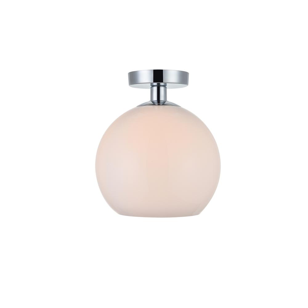Alt View 3. Living District - Baxter 1 Light Chrome Flush Mount With Frosted White Glass - Chrome And Frosted White.