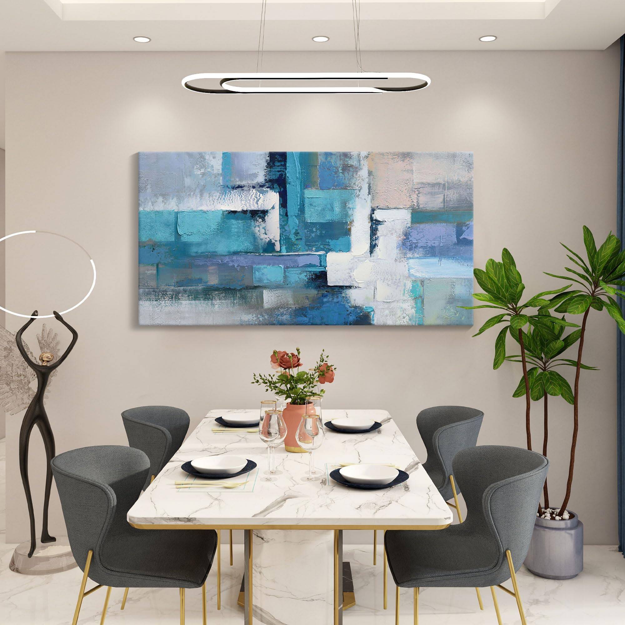 Alt View 2. Hirose Alice - AJAZIKO Blue Wall Art Modern Wall Art for Living Room - Blue Abstract Canvas Wall Art - Ideal for Bedroom - Black 48"L x 24"W.