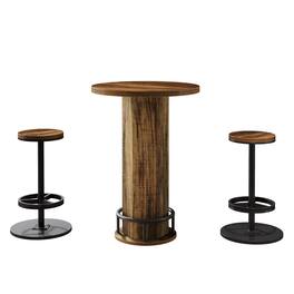 Kadyn - Elegance Wooden Bar Table Set, 2 Stool Bar Height Pub Table, Perfect for Home Bar, Kitchen, Living Room - Brown