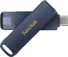 Front. SANDISK - 256GB USB Flash Drive for iPhone Lightning and USB Type-C Metallic Sky - blue.