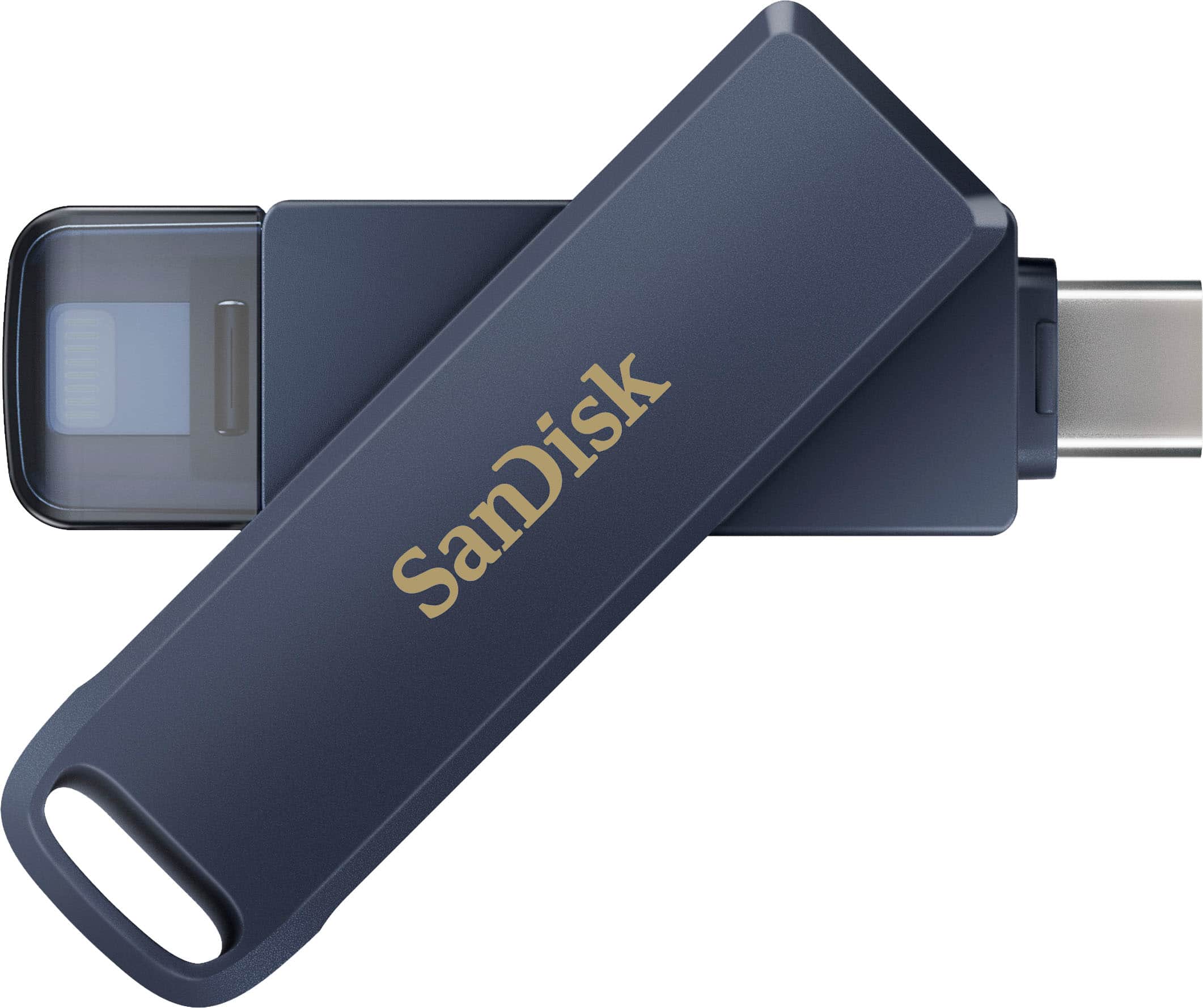 Front. SanDisk - 256GB USB Flash Drive for iPhone Lightning and USB Type-C Metallic Sky - blue.