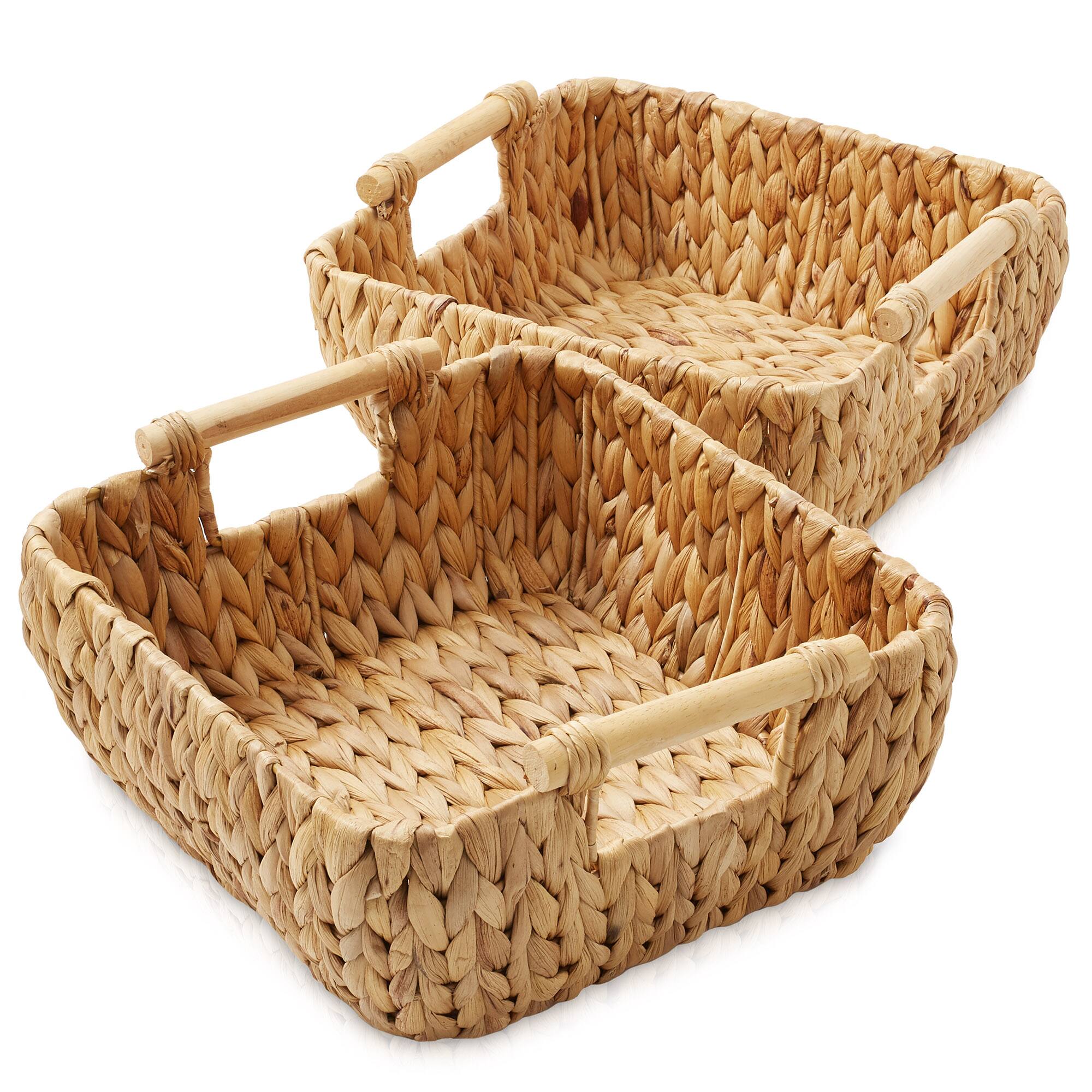 Alt View 1. Casafield - Hyacinth Seagrass Oval Storage Baskets with Wooden Handles - Woven Bins - Natural - Hyacinth.