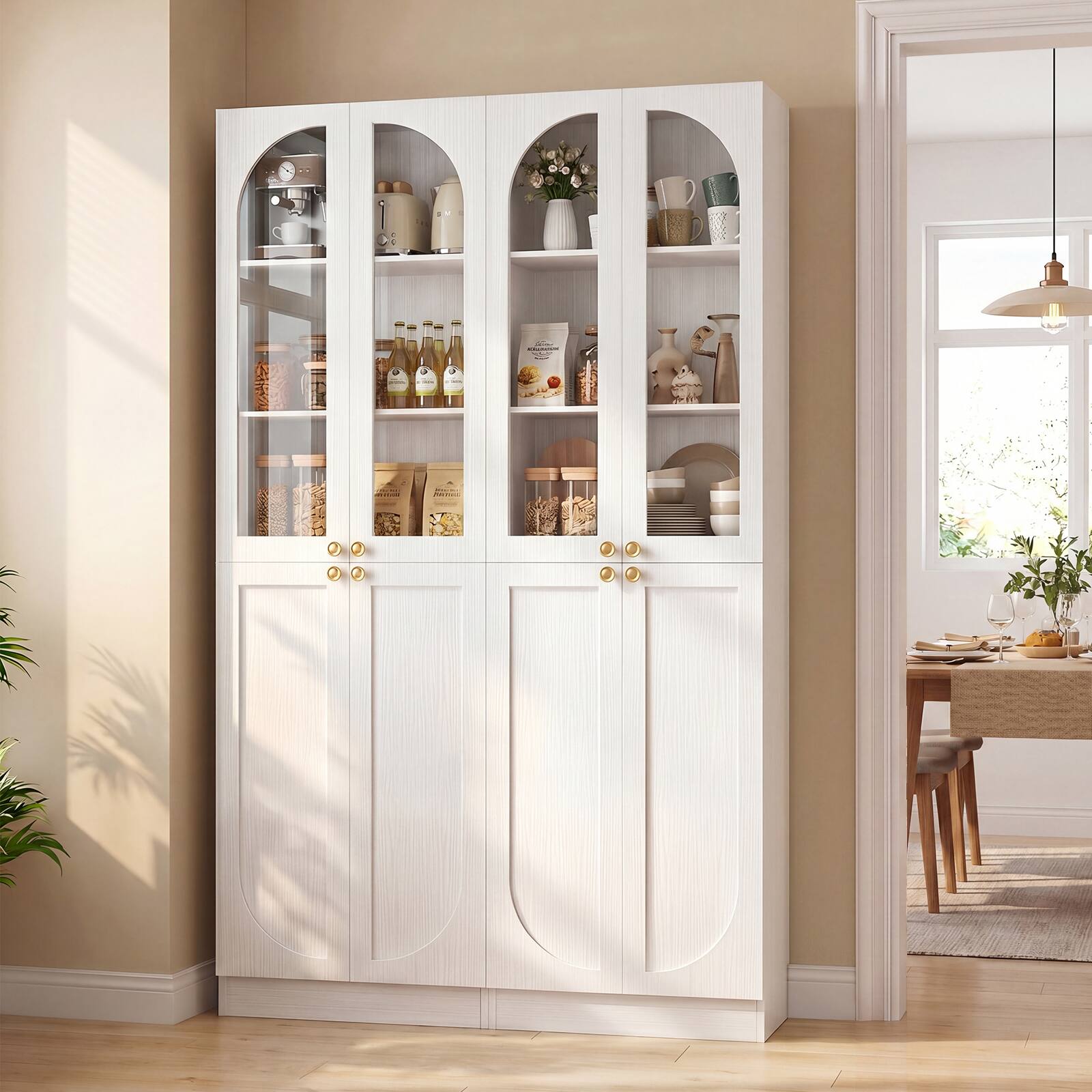 Alt View 3. Aheaplus - 47.2'' Wide 6-Tier Bathroom Storage Cabinet, Set of 2, with 8 Doors and Adjustable Shelves - White.