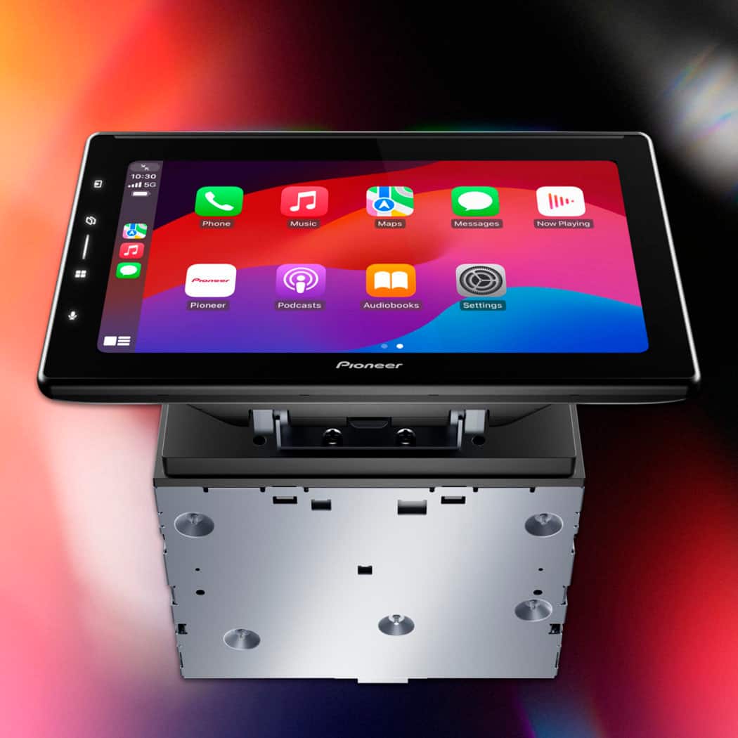 The text on the image reads:
10:30 ...E DC Phone Music Maps Messages Now Playing as Pioneer Podcasts Audiobooks Settings Pioneer