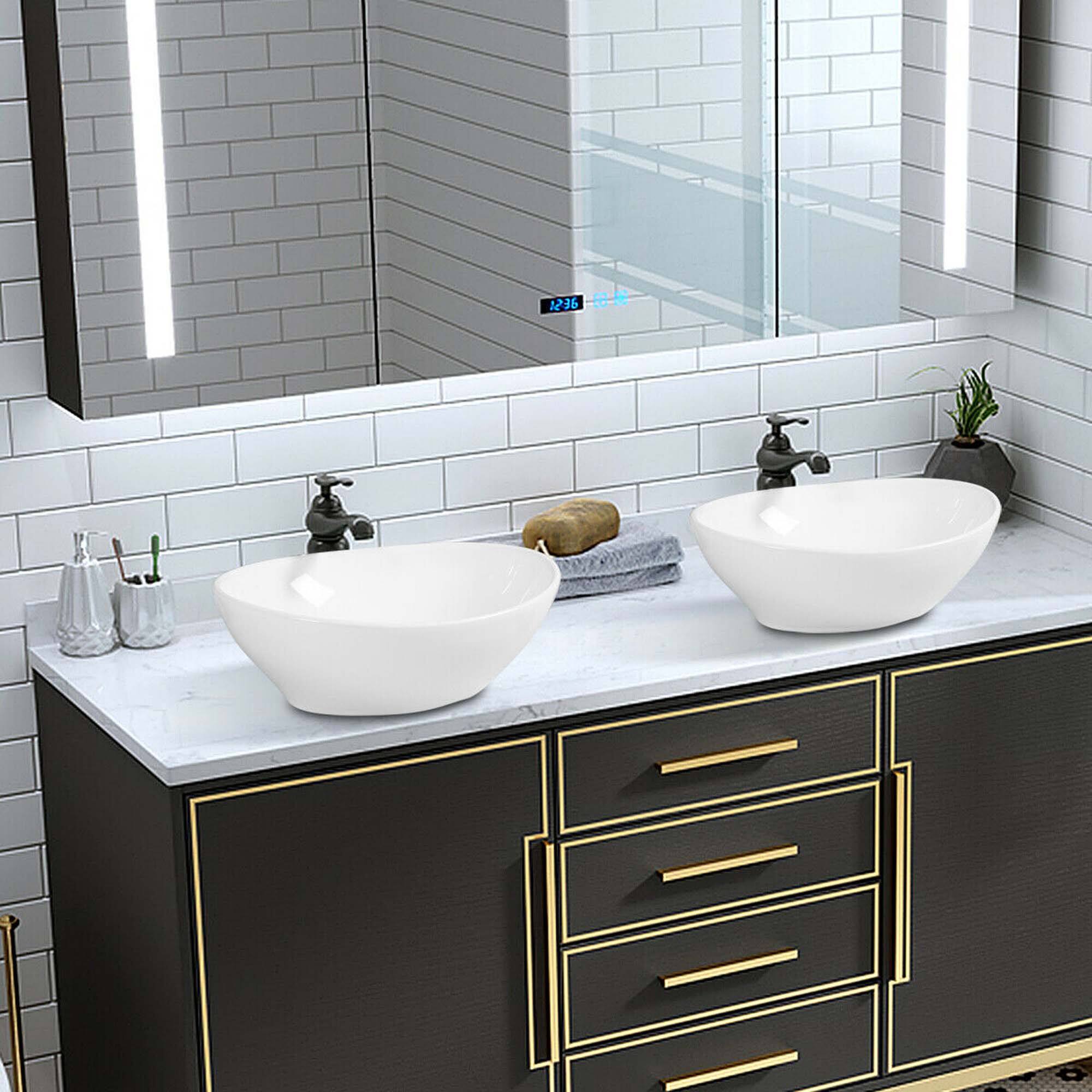 Alt View 3. Costway - Costway Oval Bathroom Basin Ceramic Vessel Sink Bowl Vanity Porcelain w/ Pop Up Drain - White.
