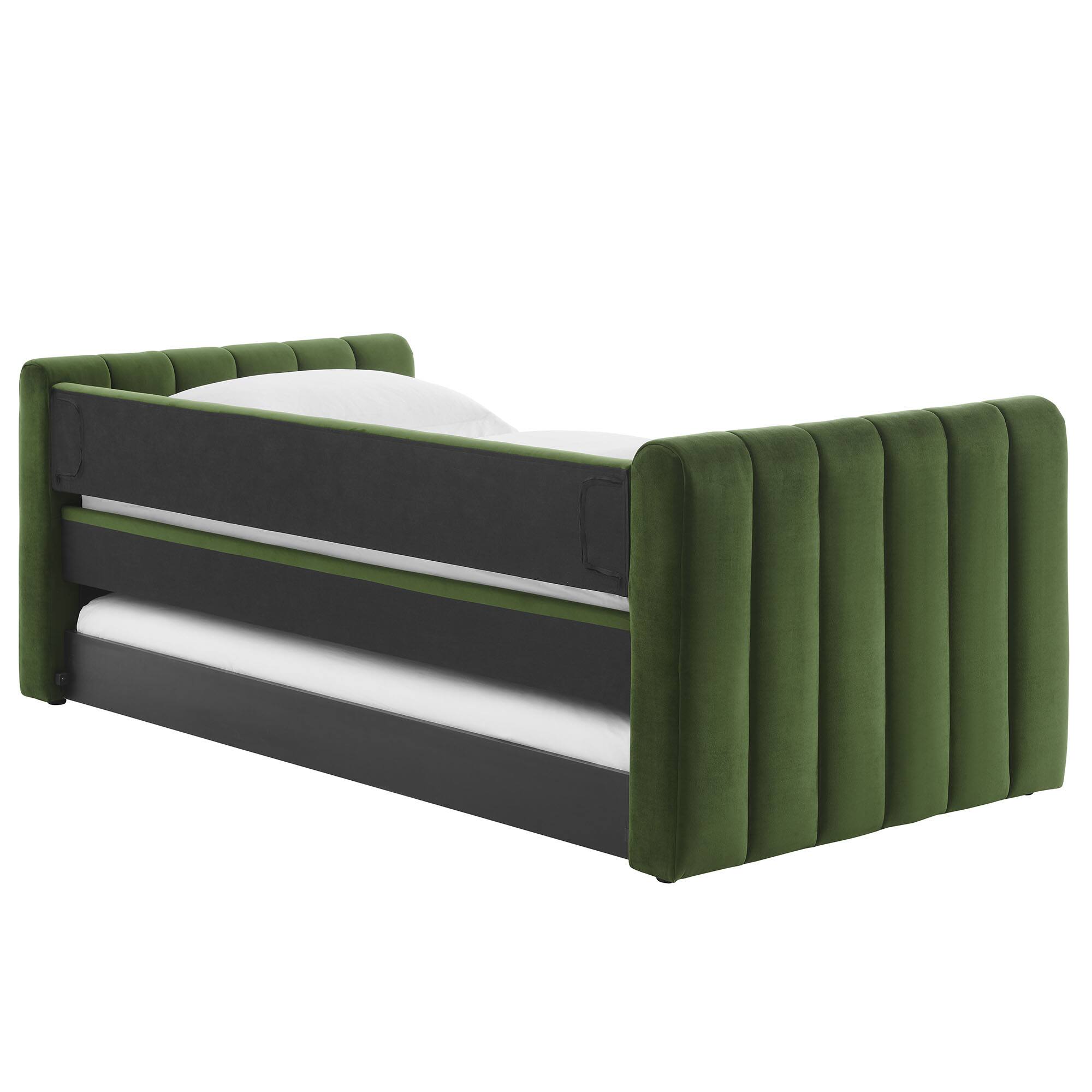 Alt View 8. Modway - Veyla Channel Tufted Performance Velvet Twin Daybed With Trundle by Modway - Moss Green.