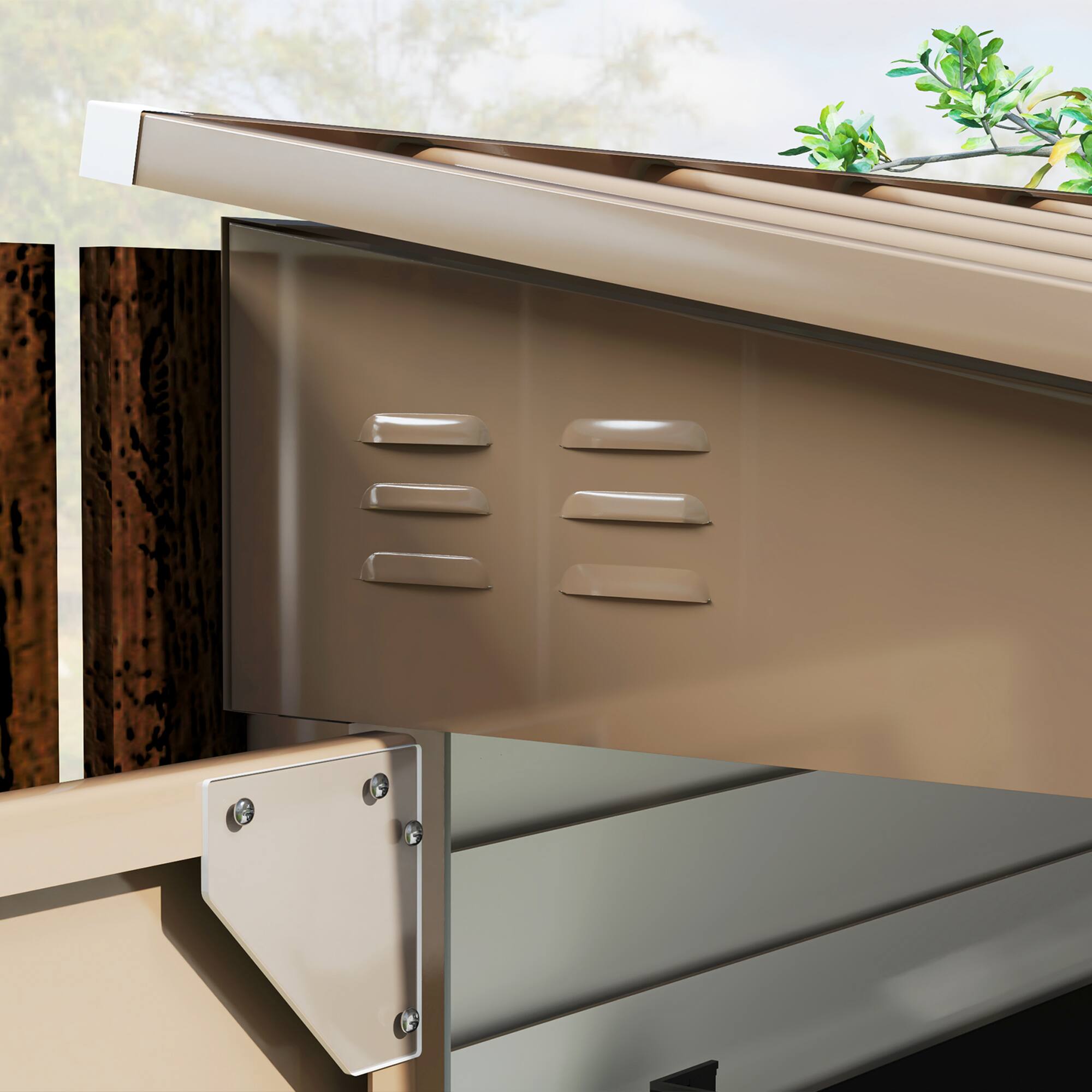 Alt View 8. Outsunny - 4.6' x 9' Steel Outdoor Storage Shed, Lean to Shed, Metal Tool House with Foundation Kit, Lockable Doors.