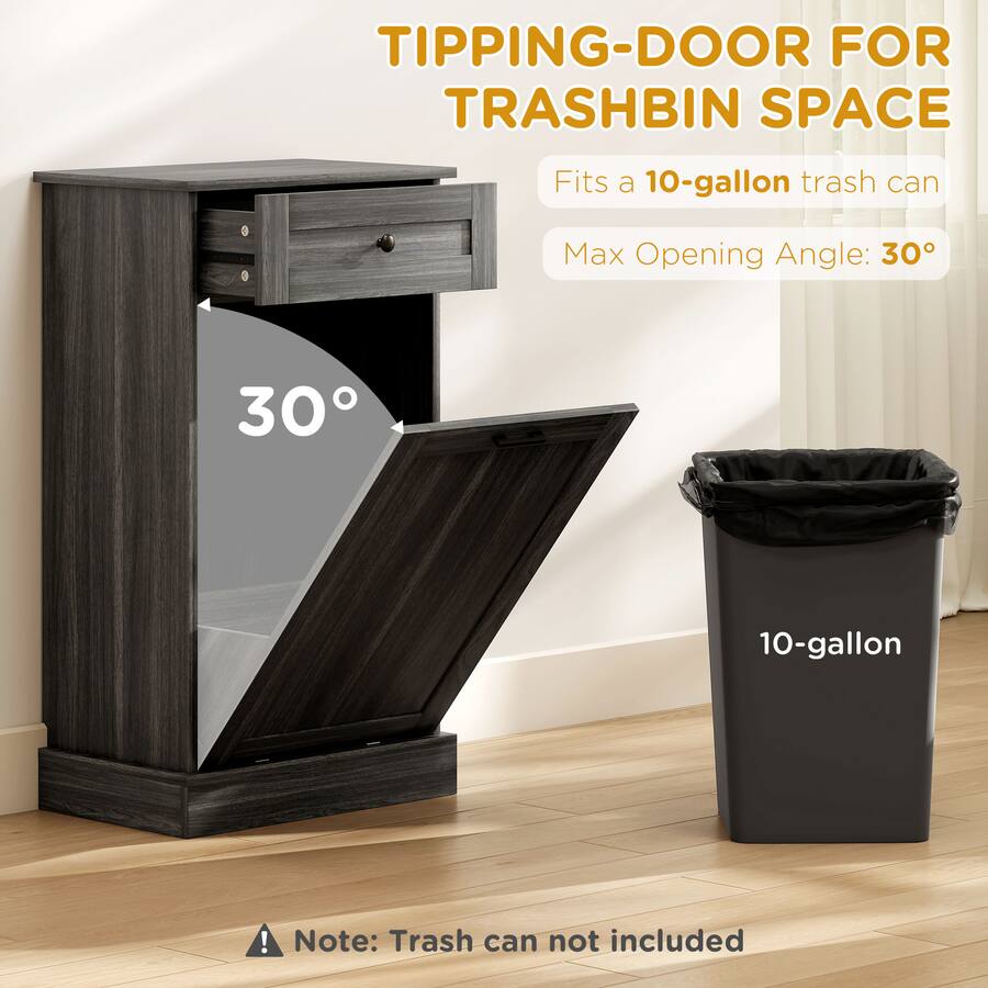 Homcom Tilt Out Trash Bin Cabinet Free Standing Storage Cabinet with ...