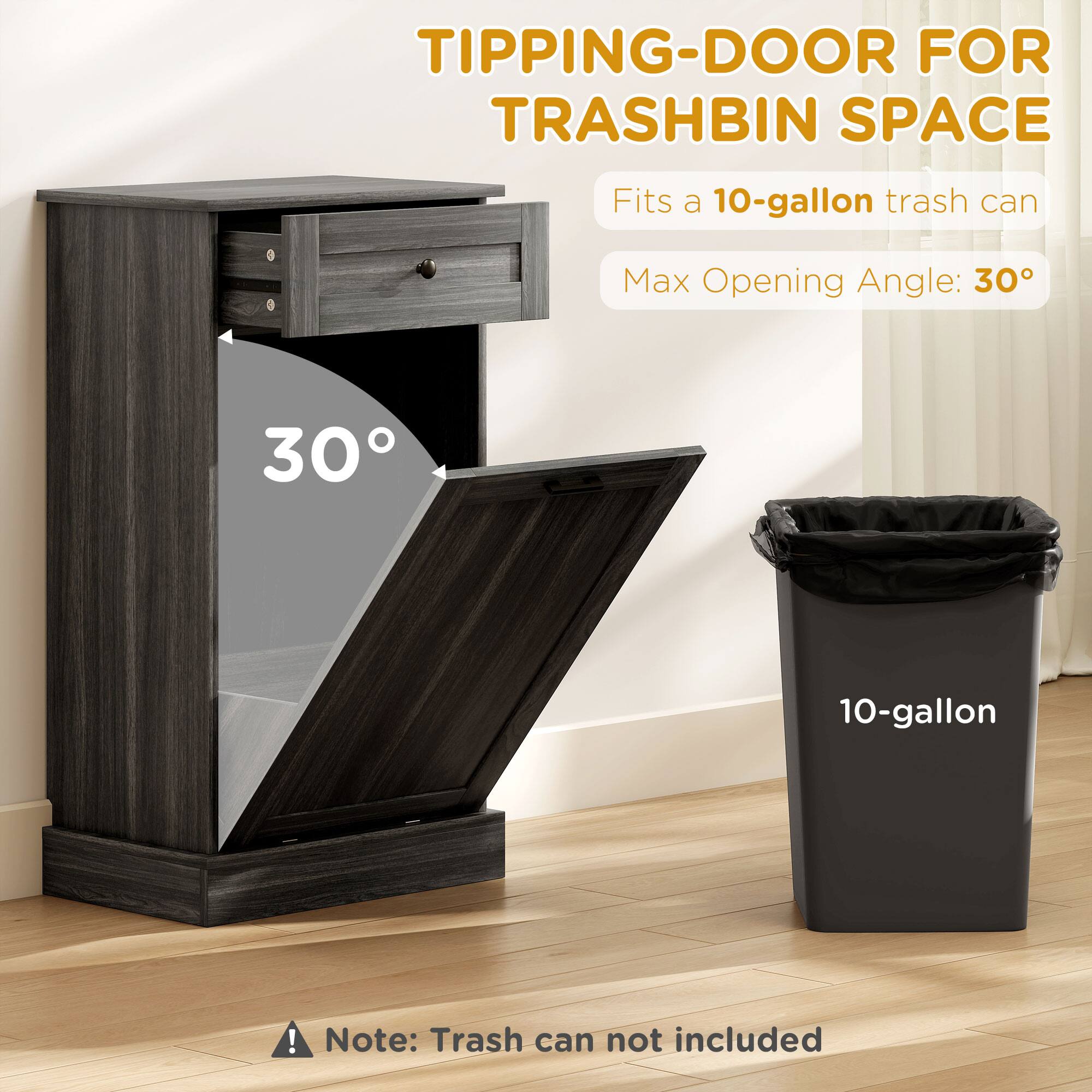 TIPPING-DOOR FOR TRASHBIN SPACE
Fits a 10-gallon trash can
Max Opening Angle: 30°

Note: Trash can not included