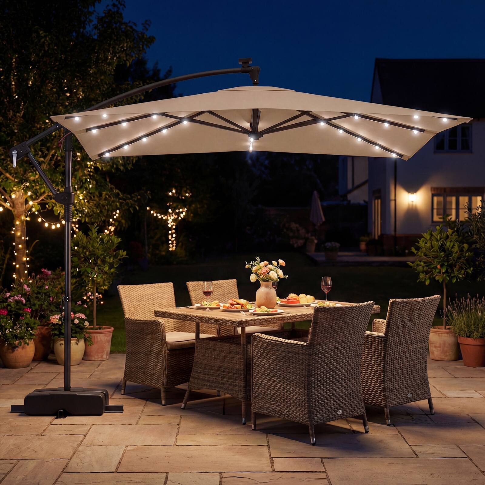 Alt View 1. Costway - Costway 8 x 8 FT Solar LED Offset Cantilever Patio Umbrella with 360° Rotation, Crank - Brown.