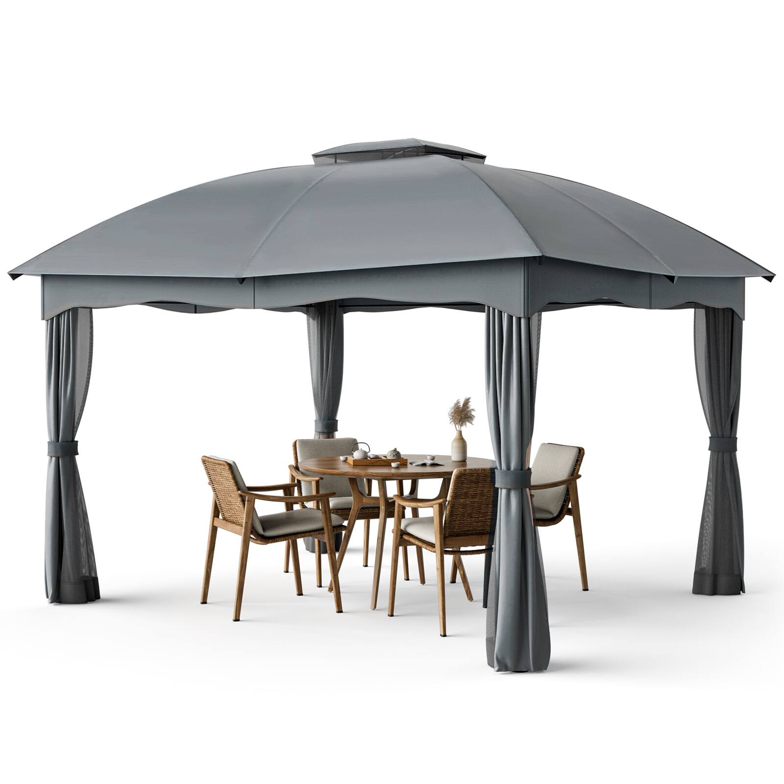 Front. Sugift - 12 x 10 Feet Canopy Double Vented Heavy Duty Steel Gazebo - Grey.