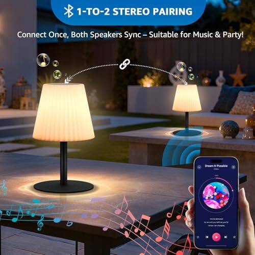 1-TO-2 STEREO PAIRING  
Connect Once, Both Speakers Sync - Suitable for Music & Party!  
Dream & Possible