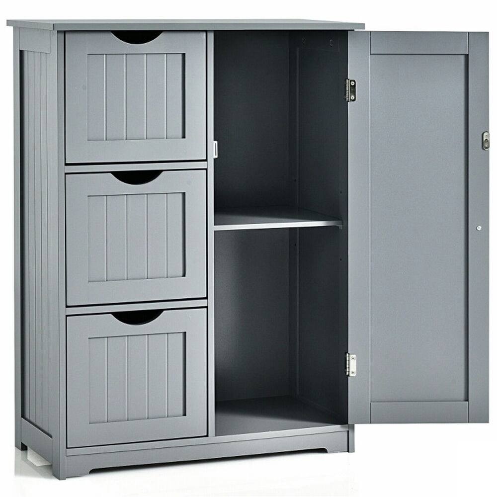 Alt View 2. Pefilos - Bathroom Floor Cabinet Side Storage Cabinet with 3 Drawers and 1 Cupboard-Gray, Bathroom Storage Cabinet for Entryway - Gray.