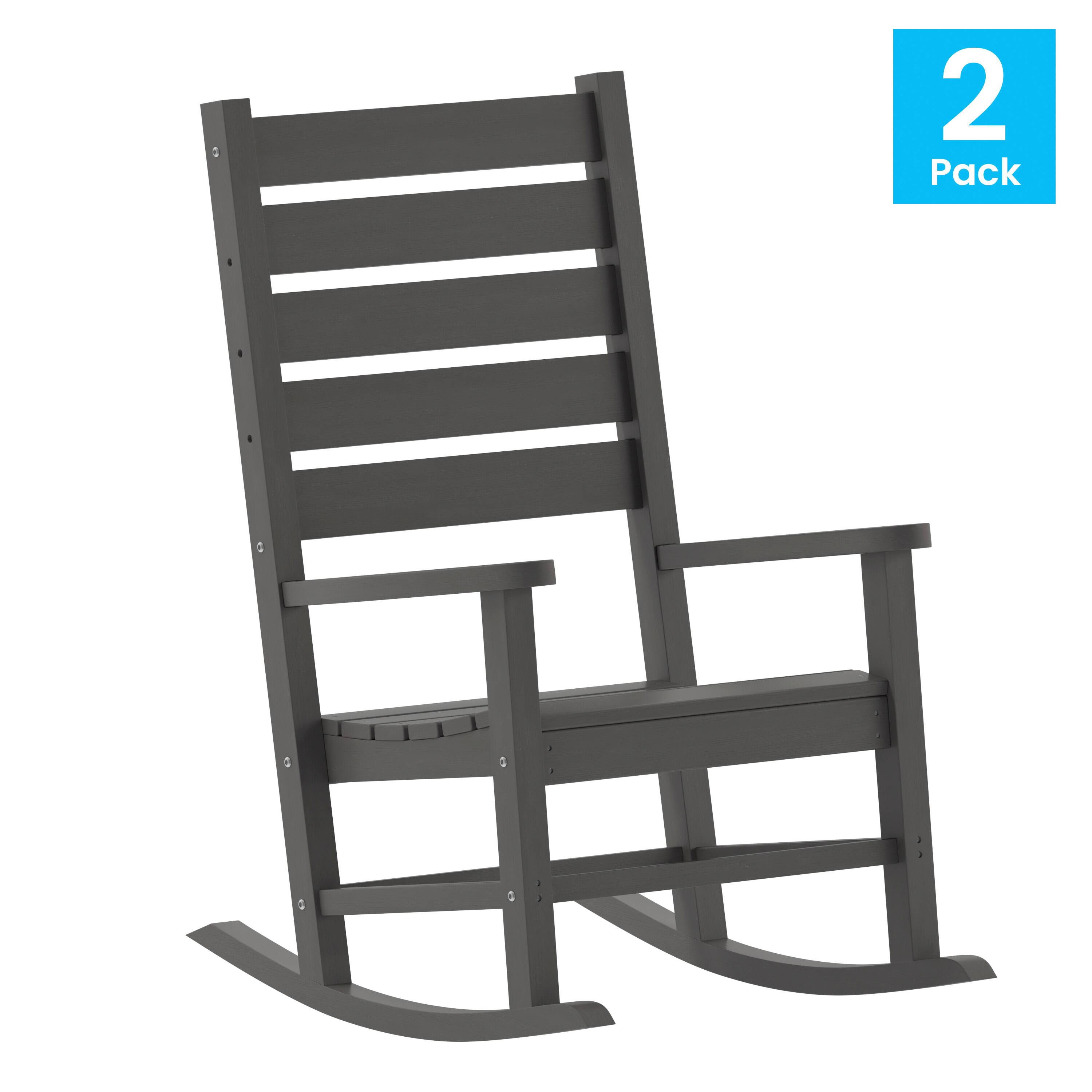 Alt View 1. Emma + Oliver - Florian Set of 2 Contemporary Rocking Chairs, All-Weather HDPE Indoor/Outdoor Rockers - Gray.