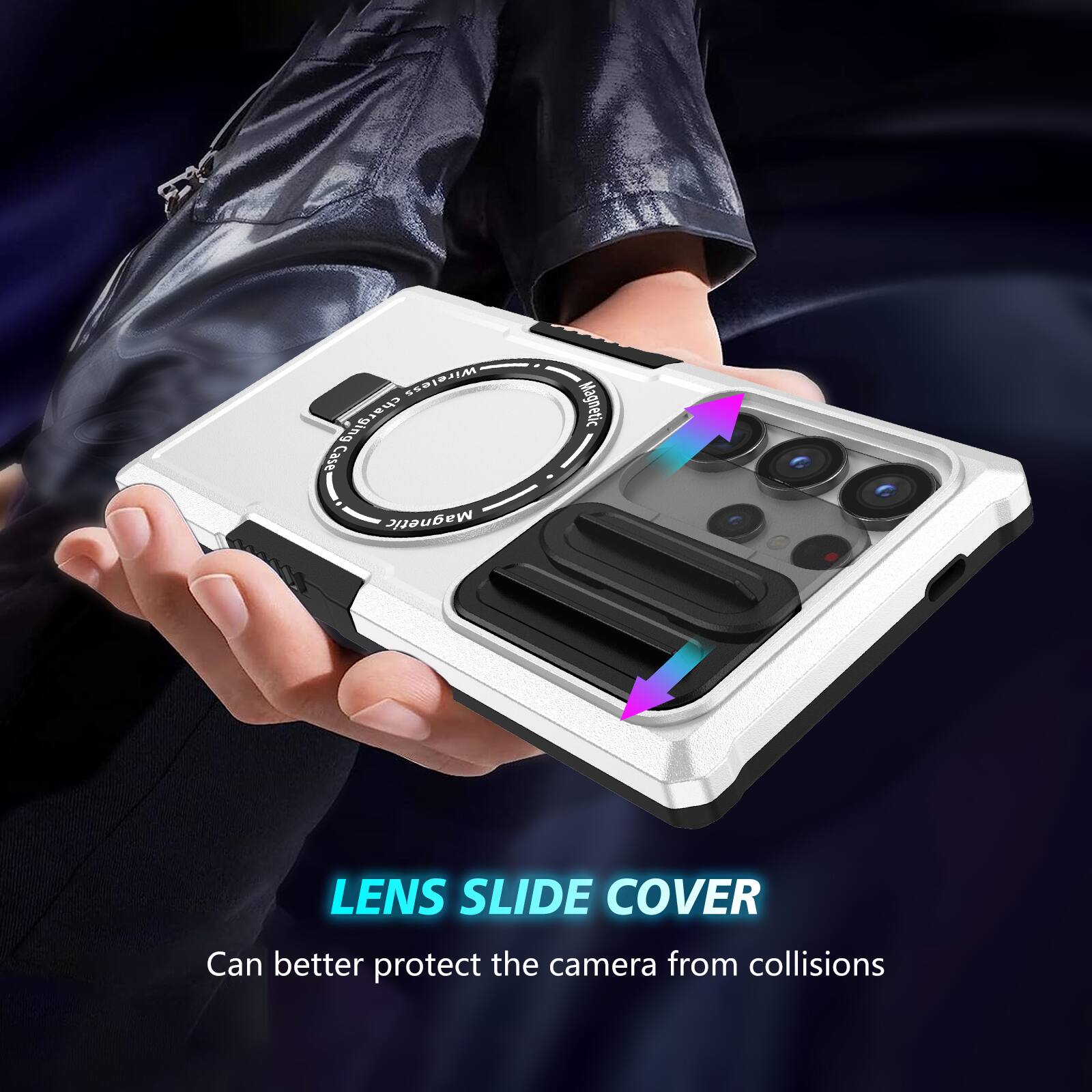 Wireless charging Case Magnetic LENS SLIDE COVER Can better protect the camera from collisions
