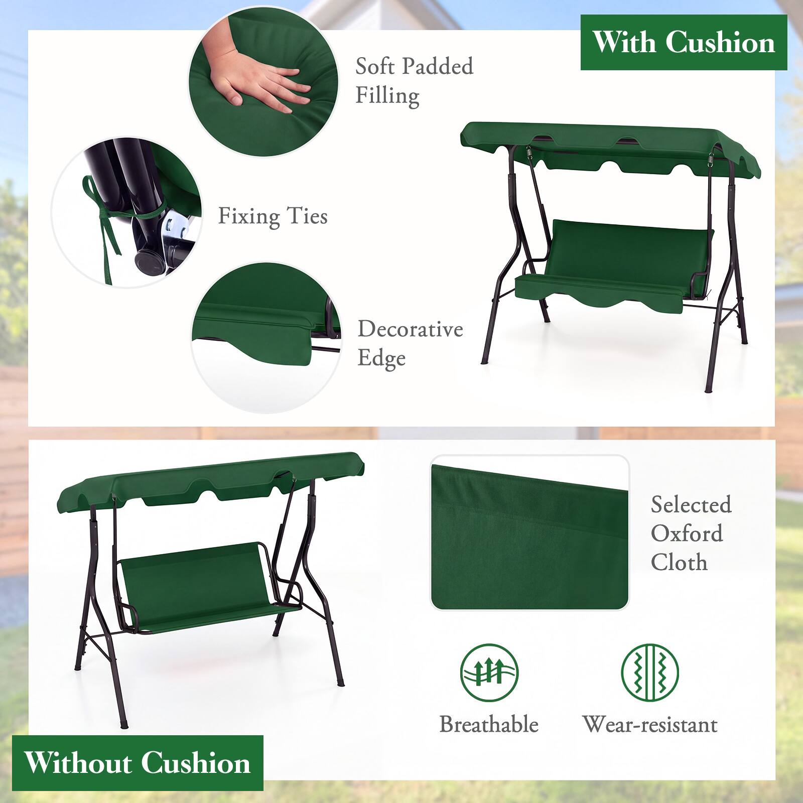 - Soft Padded Filling
- Fixing Ties
- Decorative Edge
- Selected Oxford Cloth
- Without Cushion
- Breathable
- Wear-resistant