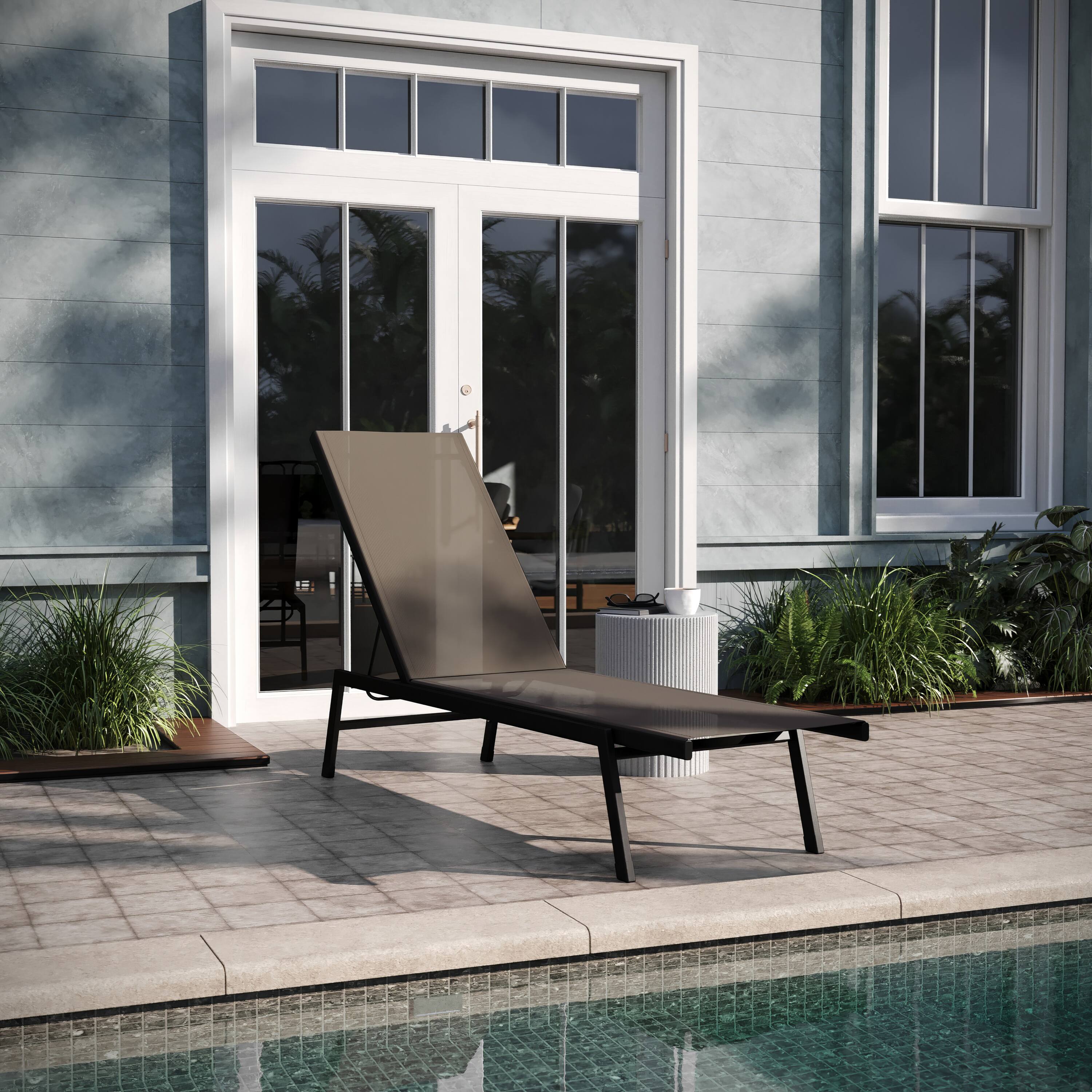 Alt View 1. Emma + Oliver - Braelin Textilene Adjustable 5 Position Patio Chaise Lounge and Metal Frame - Brown.