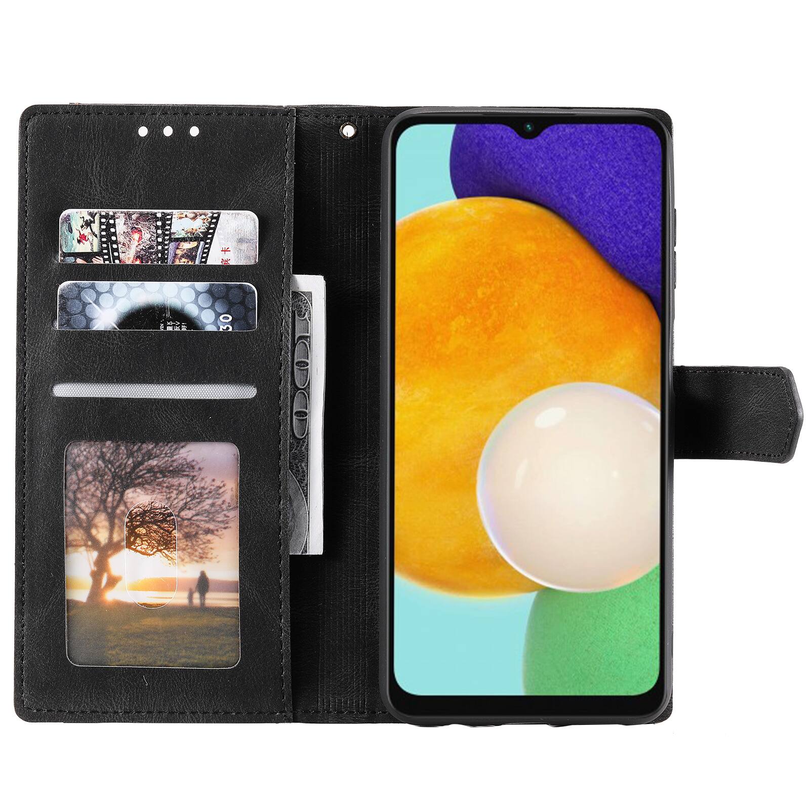 Left. Dteck - Wallet Case for Samsung Galaxy S24,Vintage PU Leather Flip Card Holder Kickstand Magnetic Closure Phone Cover - Black.