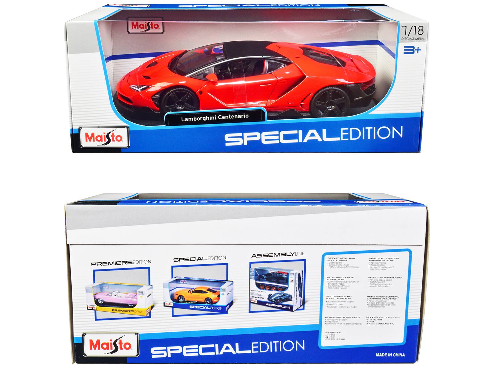 Maisto 1/18 Diecast Metal 3+ Lamborghini Centenario Special Edition  
Special Edition  
Premiere Edition  
Assembly Line  
Made in China