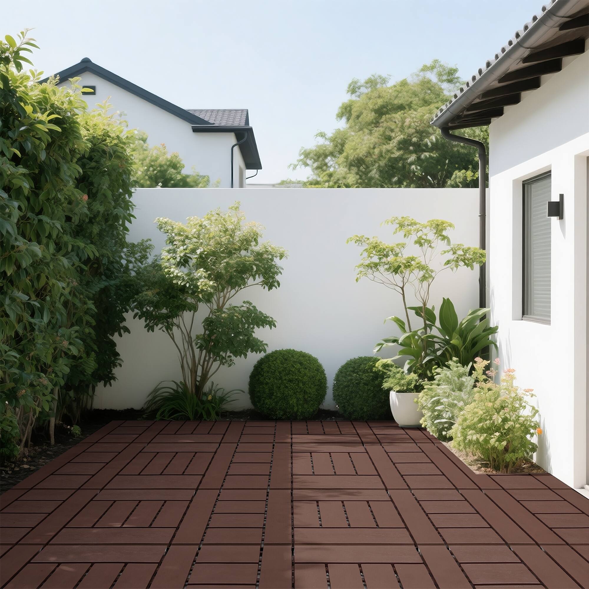 Alt View 5. APRILSOUL - 44pcs 12in H style Interlocking Deck Tiles Indoor Outdoor Brown - Brown.