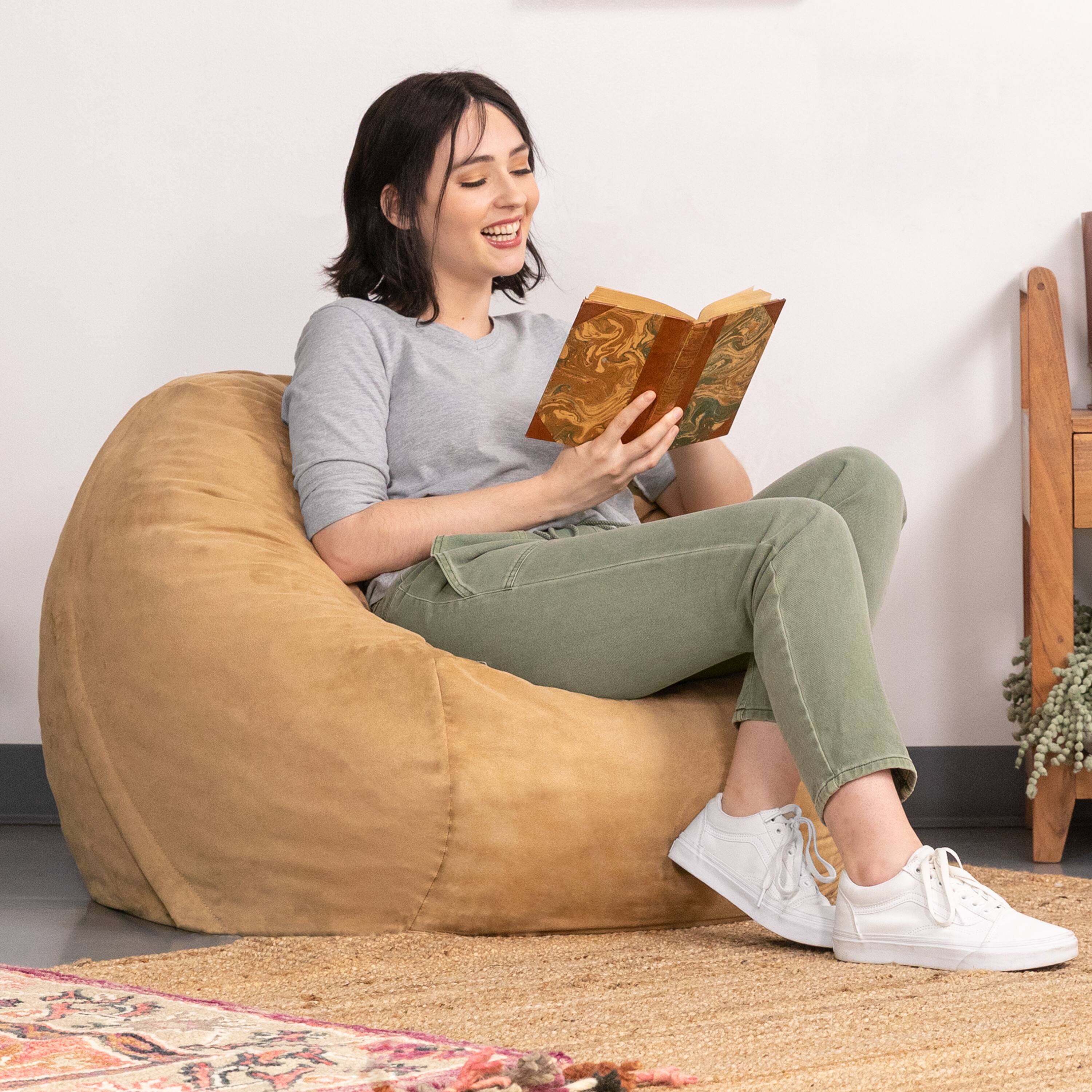 Left. Jaxx - Jaxx Saxx 3 Foot Bean Bag Chair with Removable Cover, Camel - Camel.