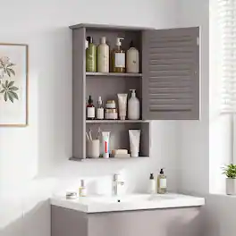 Gymax - Bathroom Wall Mount Storage Cabinet Single Door w/Height Adjustable Shelf Grey - Gray