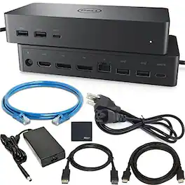 Dell - Universal USB-C Docking Station UD22 with HDMI DisplayPort Ethernet Cables Bundle - Black (Black)