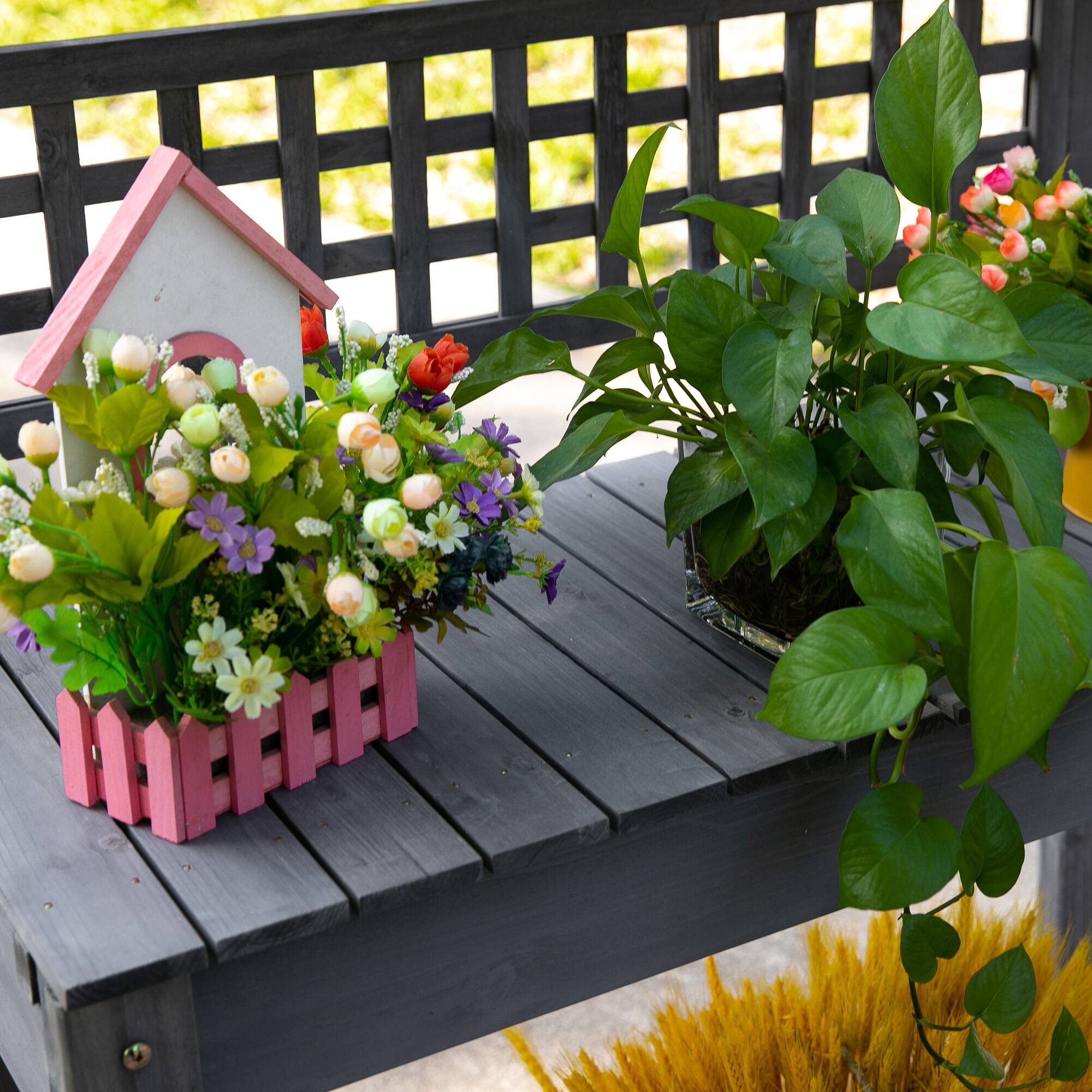 Alt View 7. Outsunny - Outdoor Potting Bench Table, Wooden Workstation with Sliding Tabletop, Storage Shelf and Dry Sink, for Greenhouse - Gray.