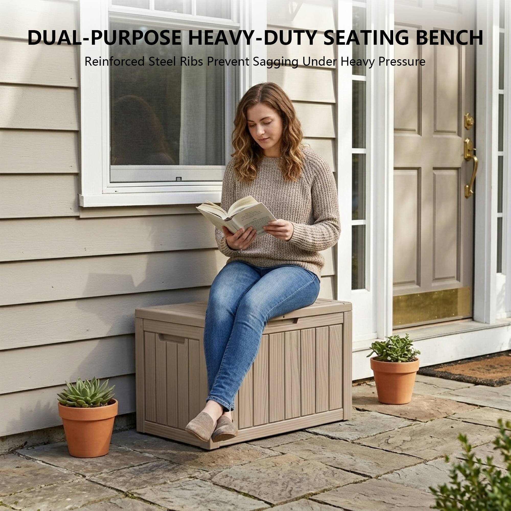 DUAL-PURPOSE HEAVY-DUTY SEATING BENCH  
Reinforced Steel Ribs Prevent Sagging Under Heavy Pressure