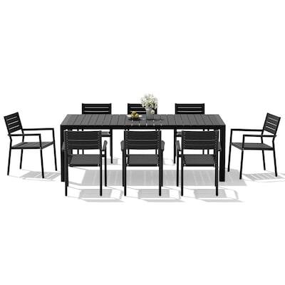 Alt View 9. Crestlive Products - Crestlive Products 9/11pc Water Proof Patio Dining Set Aluminum Frame Rectangle Table Stackable Stationary Arm Chairs - Black-9PC.