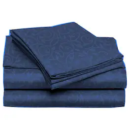 Plazatex - 1800 Series Vine Embossed Wrinkle Resistant Sheet 4pc SetQueen - Navy - NV