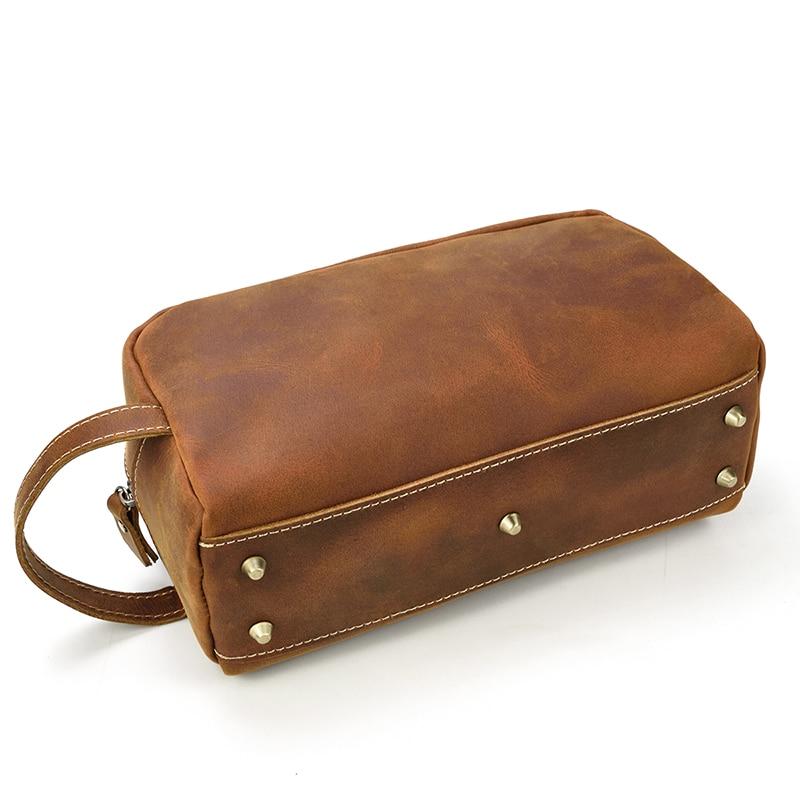 Alt View 2. Steel Horse Leather - The Wanderer Toiletry Bag | Genuine Leather Toiletry Bag - Brown.