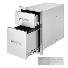VEVOR - Outdoor Kitchen Drawers 13" W x 20.4" H x 20.8" D, Flush Mount Double BBQ Access Drawers with Stainless Steel Handle - Silver