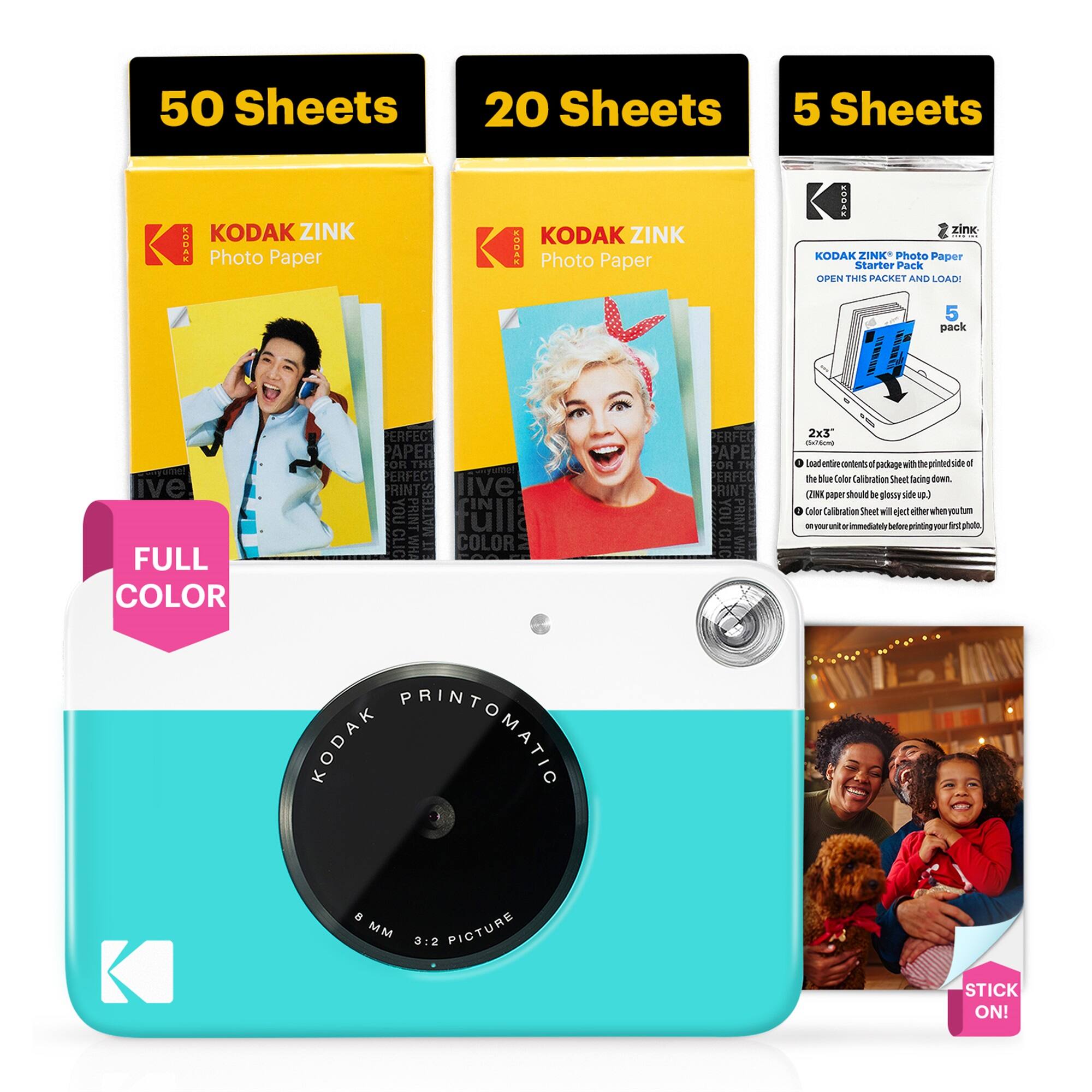 50 Sheets, 20 Sheets, 5 Sheets, KODAK ZINK Photo Paper, KODAK ZINK Photo Paper, KODAK ZINK Photo Paper Starter Pack, OPEN THIS PACKET AND LOAD! 5 pack, FULL COLOR, PERFECT PAPER, PRINT IT MATTERS, KODAK PRINTOMATIC, 2x3, STICK ON!