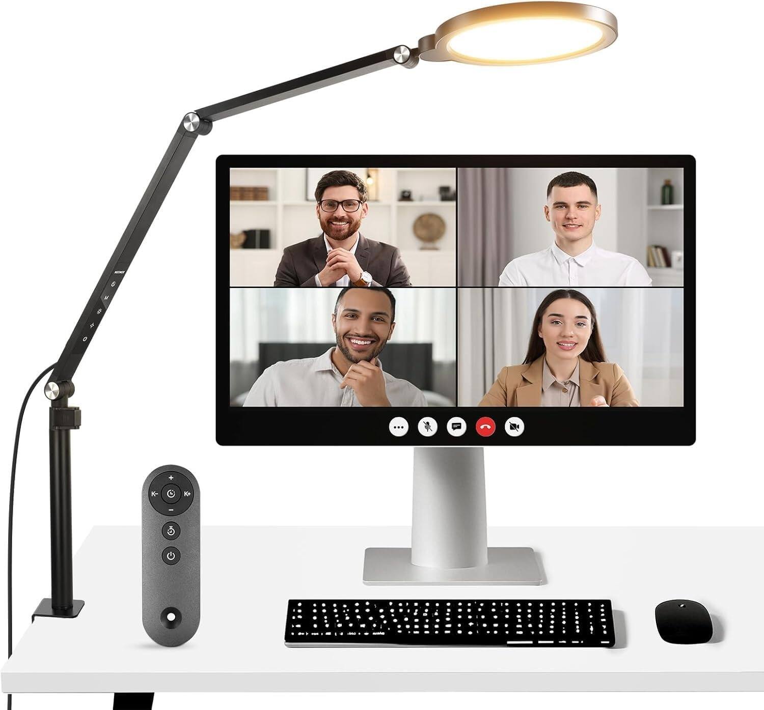 PARKER SLATER - 7" 18W Desk Ring Light with Stand, Full-Screen LED Circle Light with Arm & C-Clamp for Video Conferencing, Streaming, Re - WARM WHITE