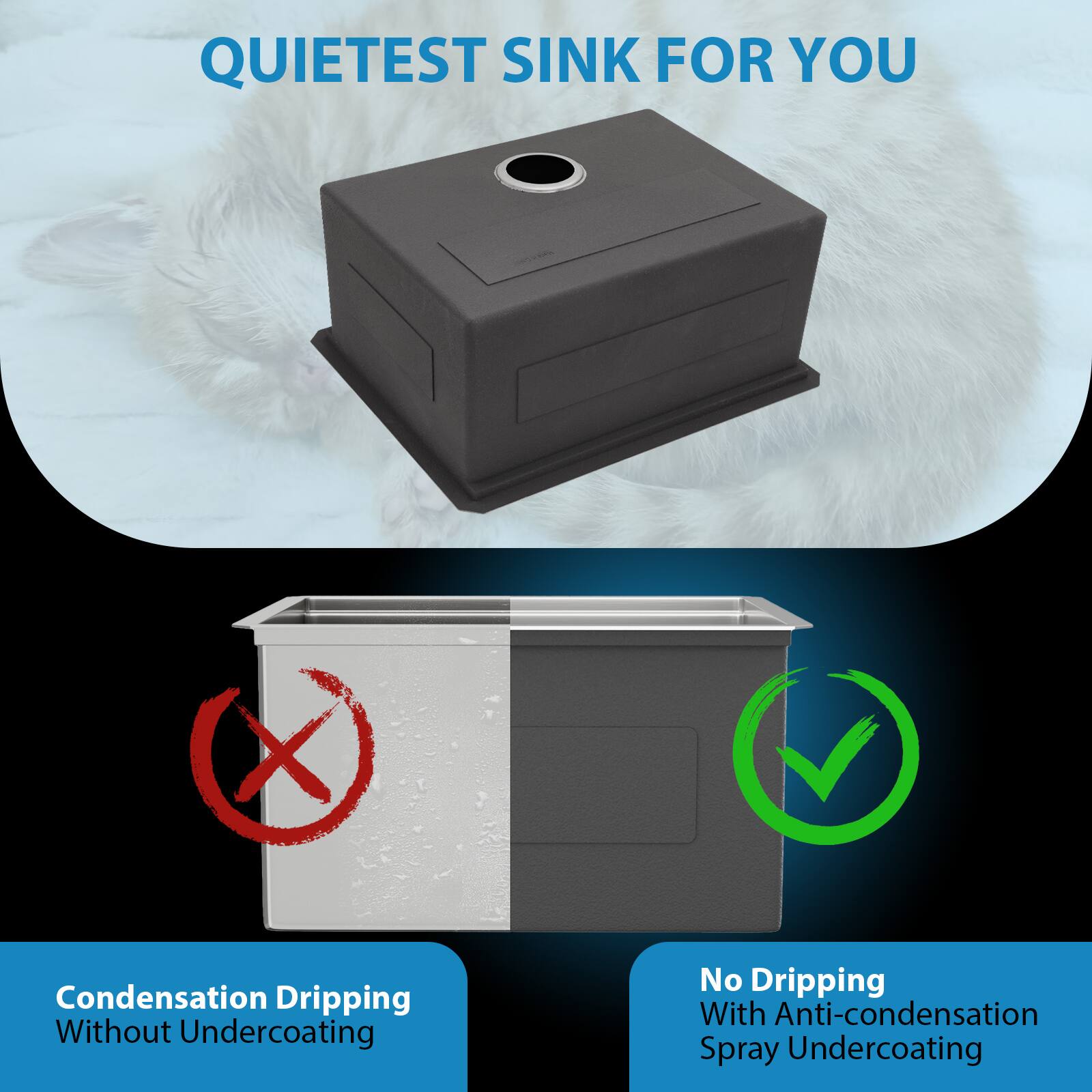 QUIETEST SINK FOR YOU

Condensation Dripping Without Undercoating

No Dripping With Anti-condensation Spray Undercoating
