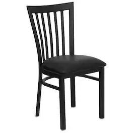 Emma + Oliver - School House Back Metal Restaurant Dining Chair - Black Vinyl Seat/Black Metal Frame