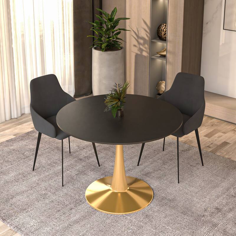 Angle. LeisureMod - Bristol 40" Round Modern Dining Table, Sintered Stone/MDF Top - Minimalist Pedestal Base with Floor Protection - MDF - Black.
