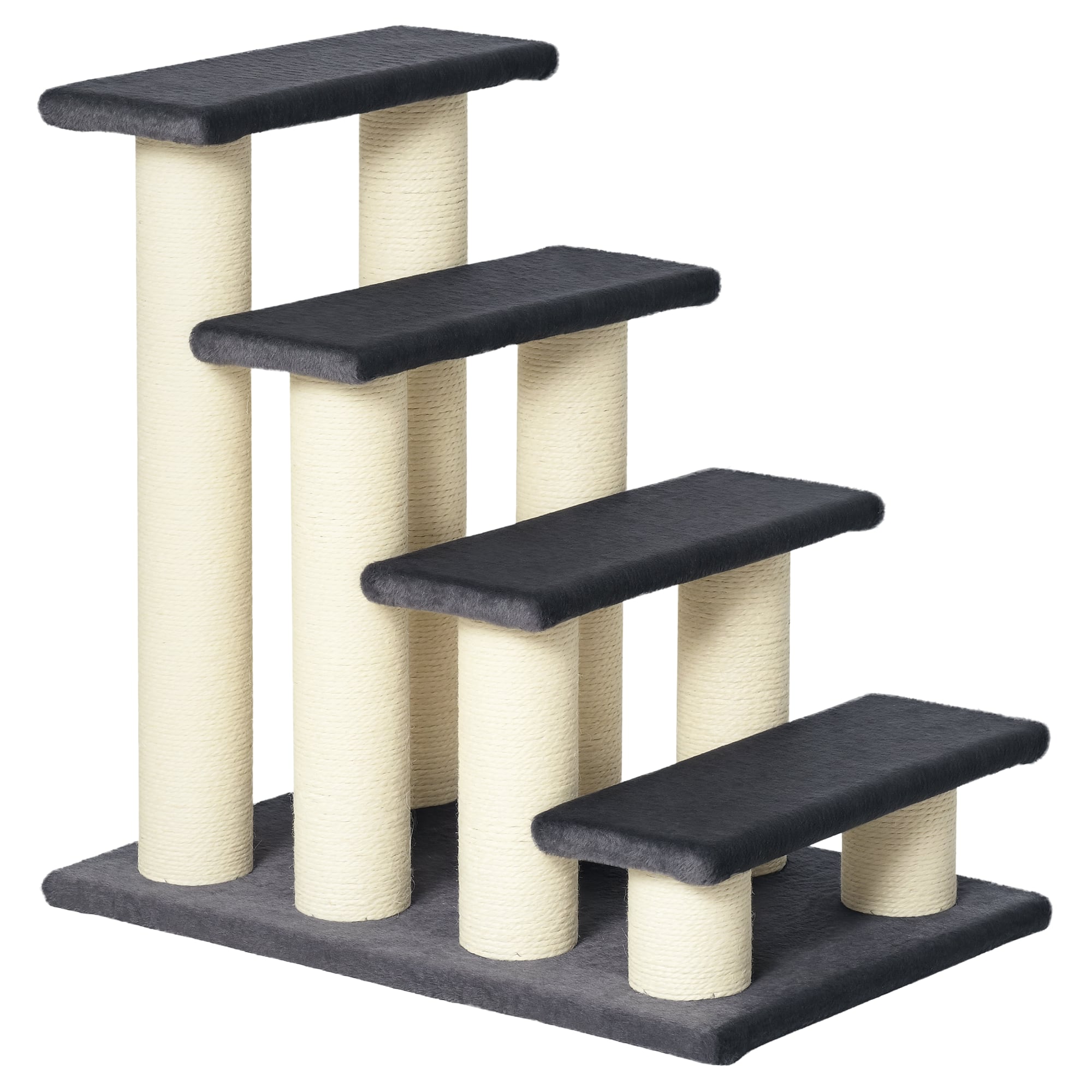 Pawhut - Cat Tree with 4 Steps, High Beds/Couch, Cute Stair Shaped, Indoor Cats/Dogs, Sisal Scratching Post - Gray price history on PriceWatchPro