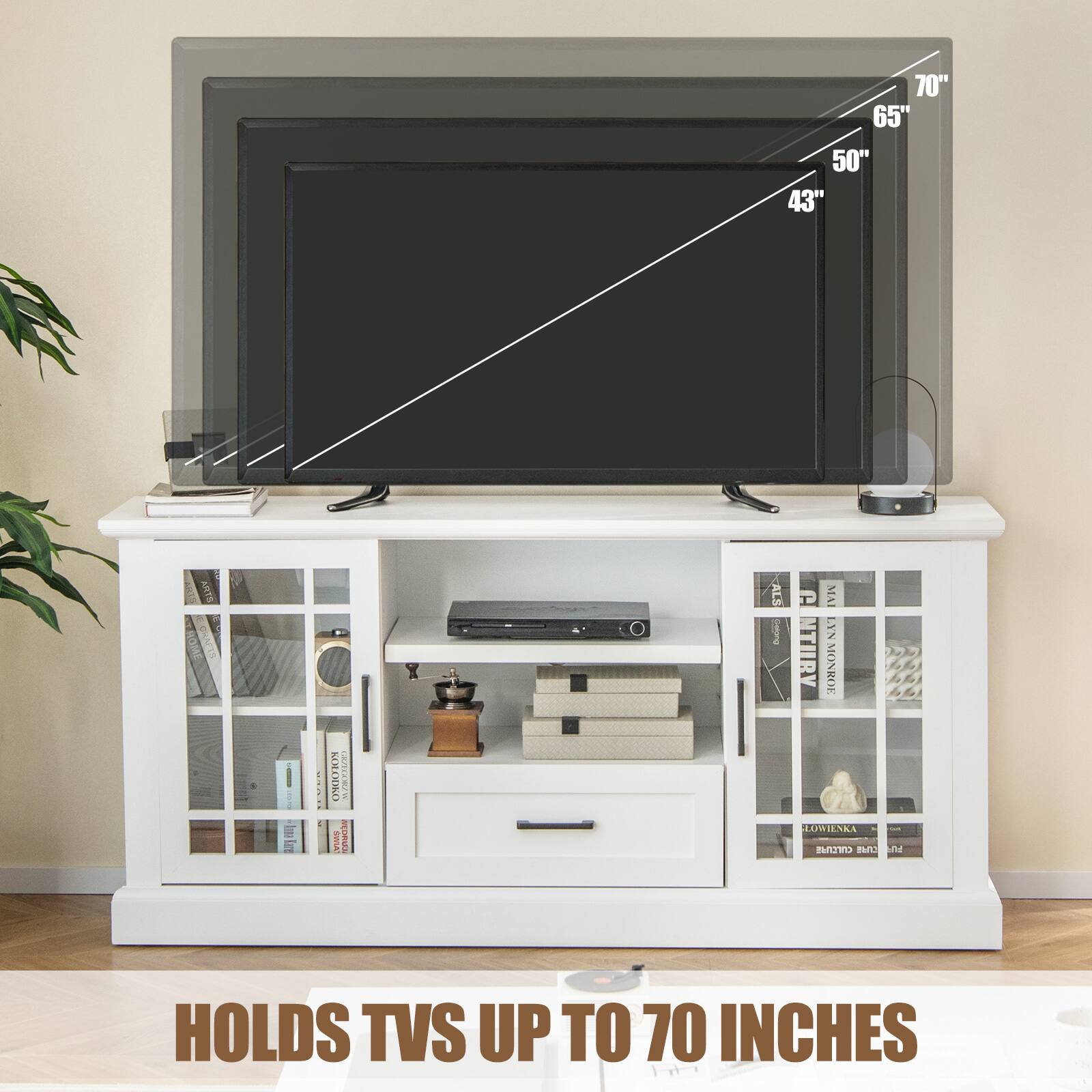 70" 65" 50" 43"

HOLDS TVS UP TO 70 INCHES