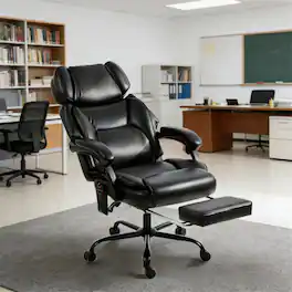 HTUTWOO - Massage Office Chair with Heat - 6-Point Vibration Reclining Desk Chair, 35° Recline, Footrest,PU Leather,264 lbs - Black