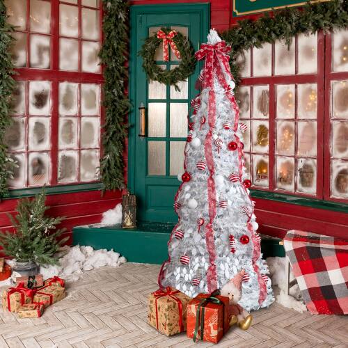 Alt View 9. Winado - 7FT Christmas Tree Artificial Pop Up with Warm Lights and Red Ornaments for Indoor Outdoor Holiday Party Decoration - White.