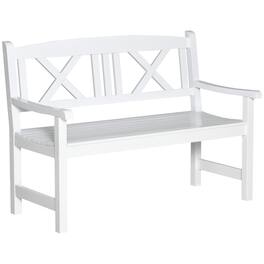 Outsunny - 2-Seater Wooden Garden Bench, 4FT Outdoor Patio Loveseat with Unique X-Shape Back for Yard, Lawn, Porch - White