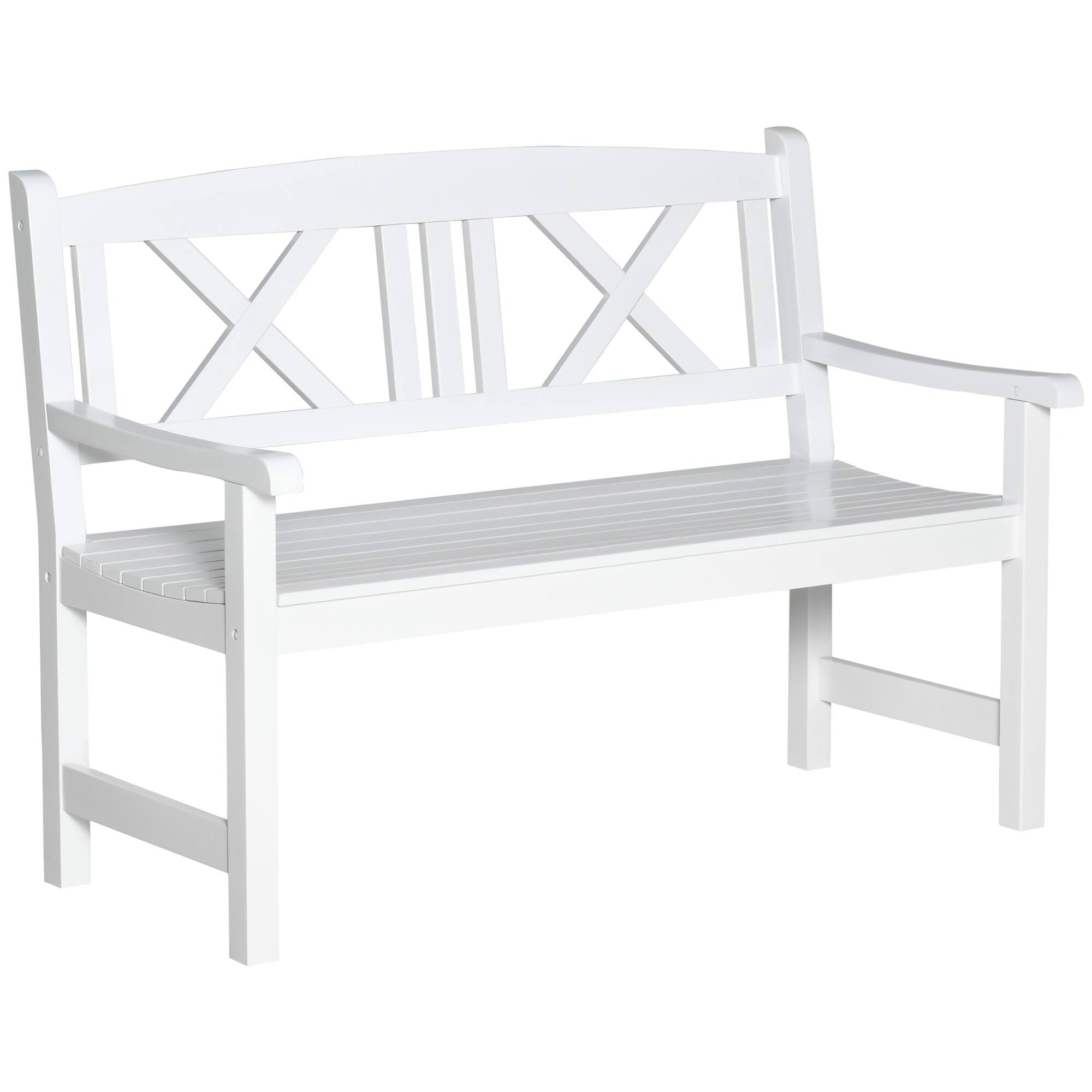 Front. Outsunny - 2-Seater Wooden Garden Bench, 4FT Outdoor Patio Loveseat with Unique X-Shape Back for Yard, Lawn, Porch - White.